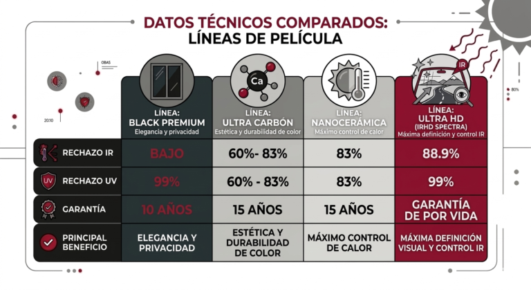 Ficha tecnica comparativa de peliculas y polarizados spectra.